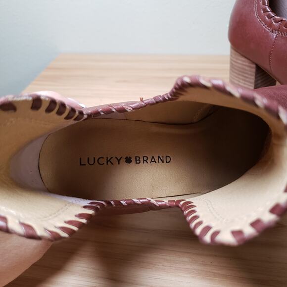 Lucky Brand Women\'s 7.5 Sivya Block Heel Ankle Bootie Rust Brown‎ Woven Western main image 1